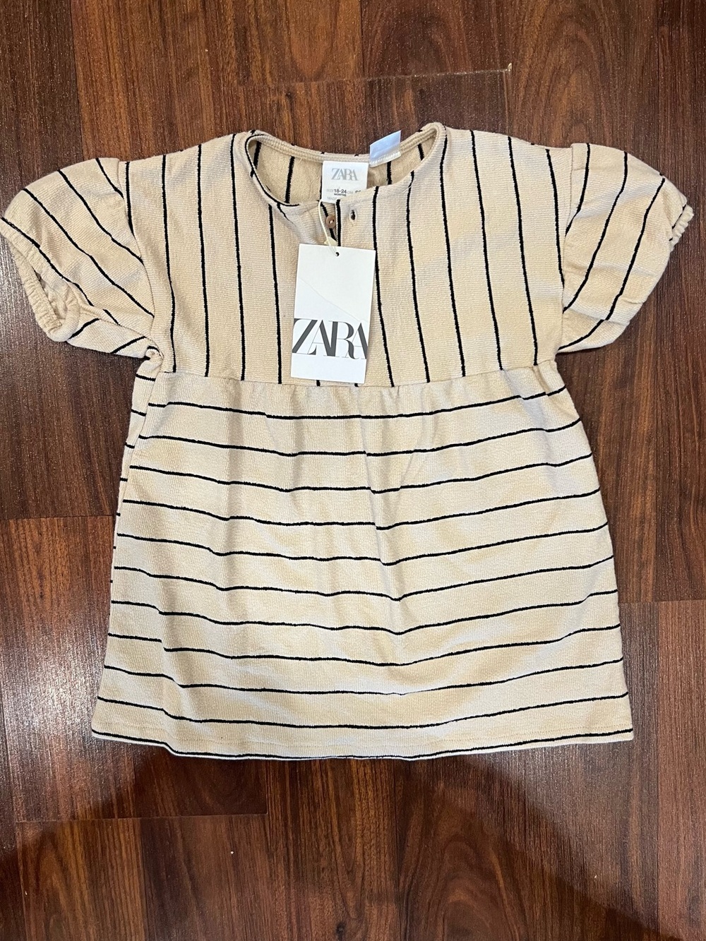 NWT Zara Baby Girl Striped Knit Dress 18-24M Cream and Black